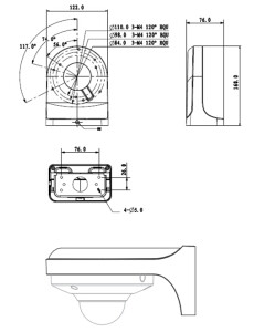 TURM Wandmontage Halterung aus Aluminium f&uuml;r Dome Kameras, auch f&uuml;r Kabel- und Steckermanagement